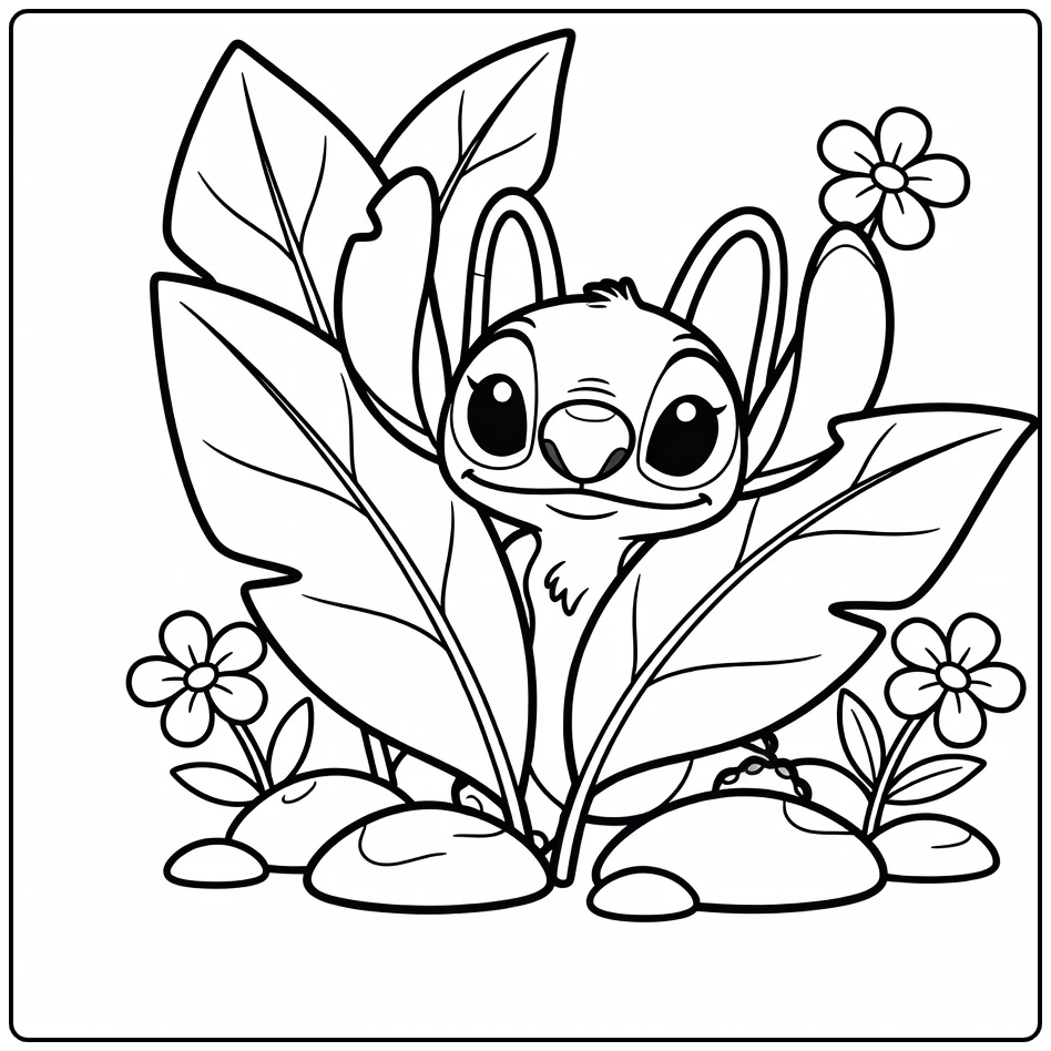 Angel Stitch Kleurplaat met bloemen en bladeren