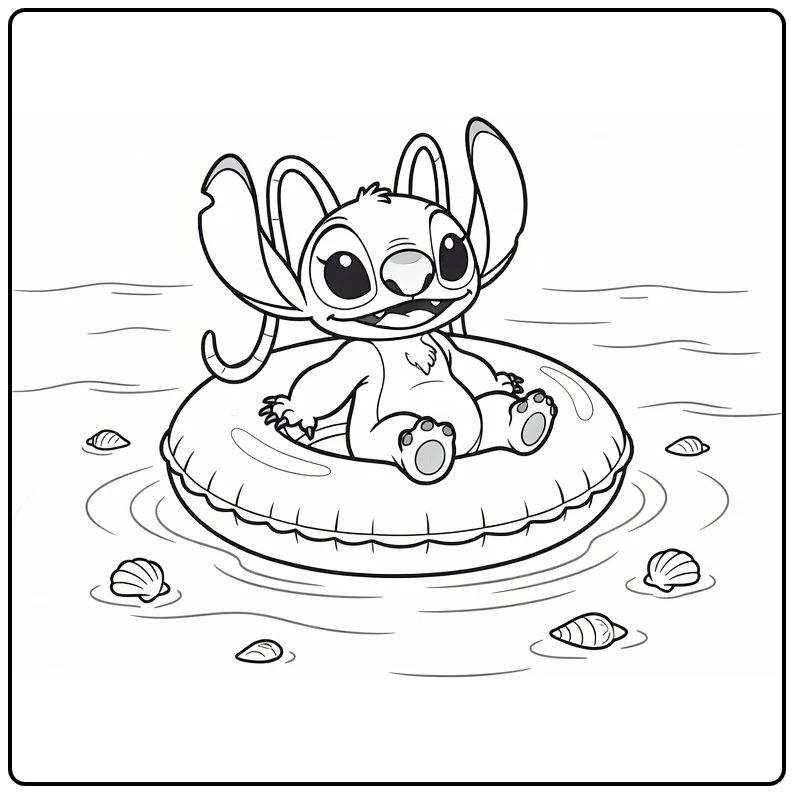 Angel Stitch Kleurplaat met Stitch op een band