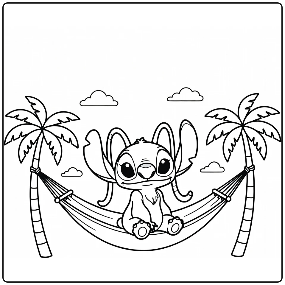 Angel Stitch Kleurplaat met Stitch in hangmat
