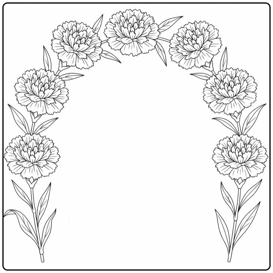 Anjer kleurplaat met sierlijke boog van bloemen