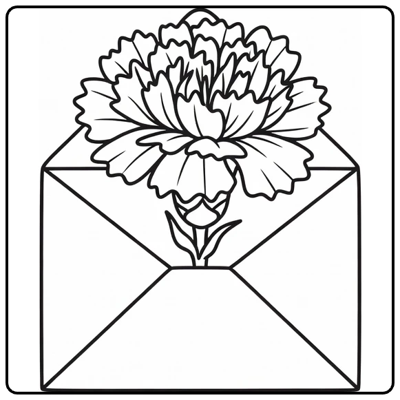 Anjer kleurplaat met anjer in eenvoudige envelop