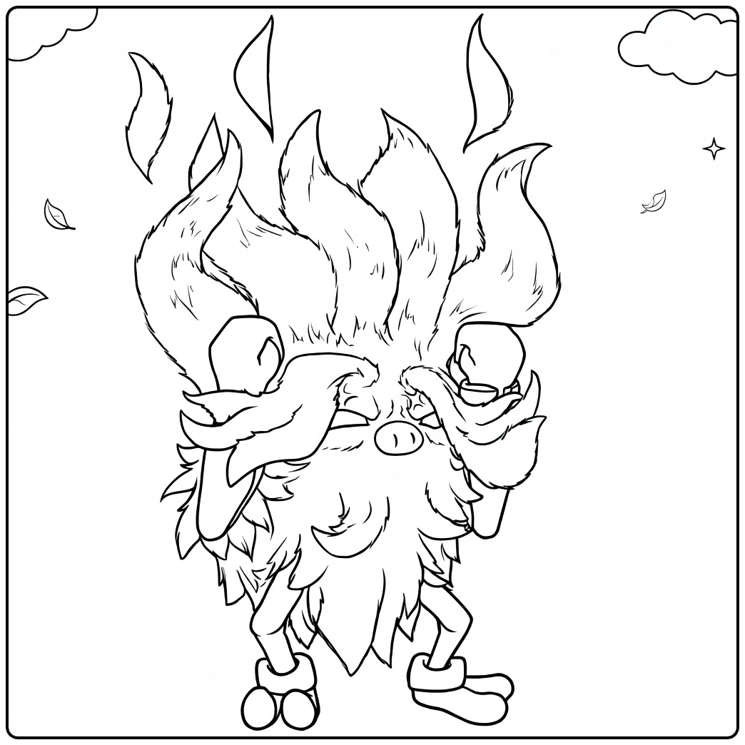Annihilape Kleurplaat: vurige Pokémon met baard en staarten