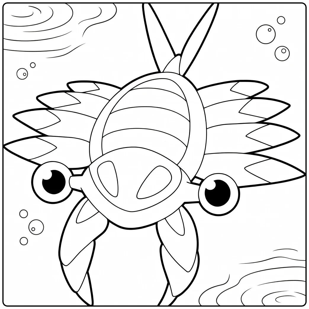 Anorith kleurplaat: onderwater Pokémon met bubbels en vinnen