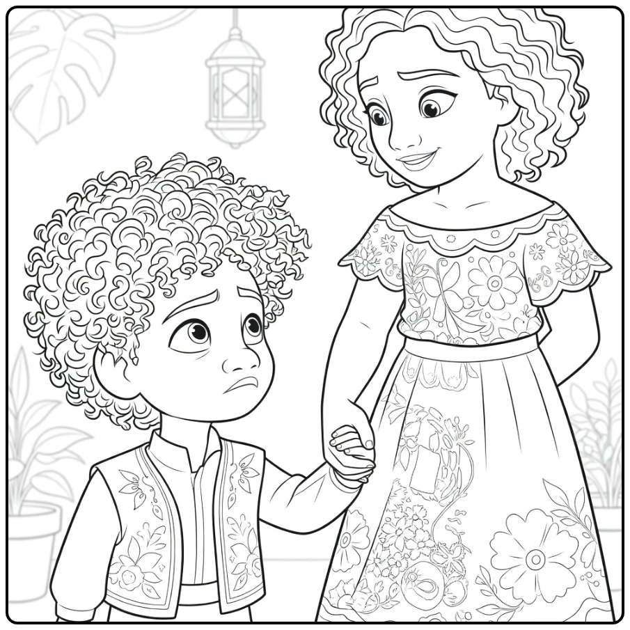 Antonio Madrigal Kleurplaat met Isabela hand in hand