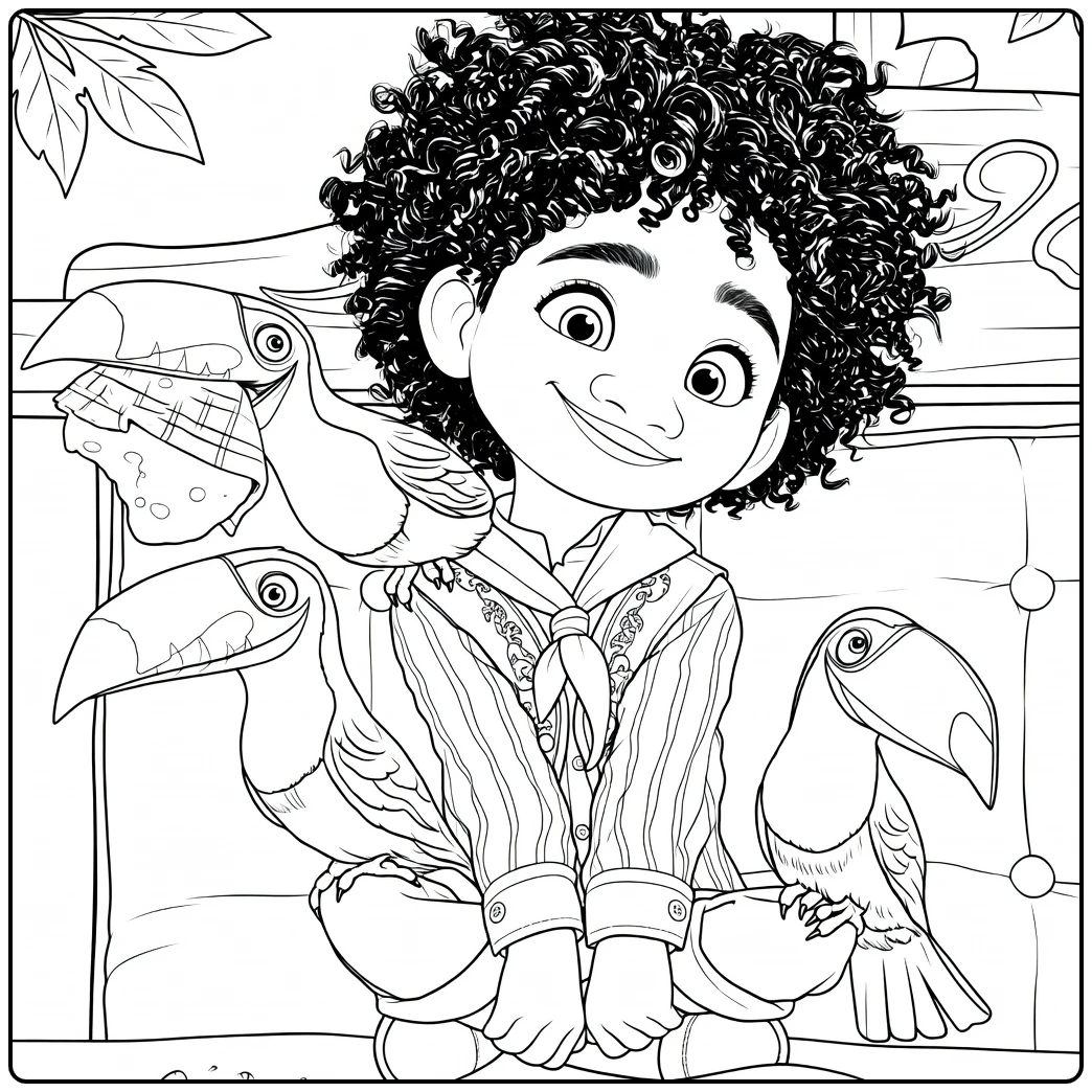 Antonio Madrigal Kleurplaat met toekans en vogels