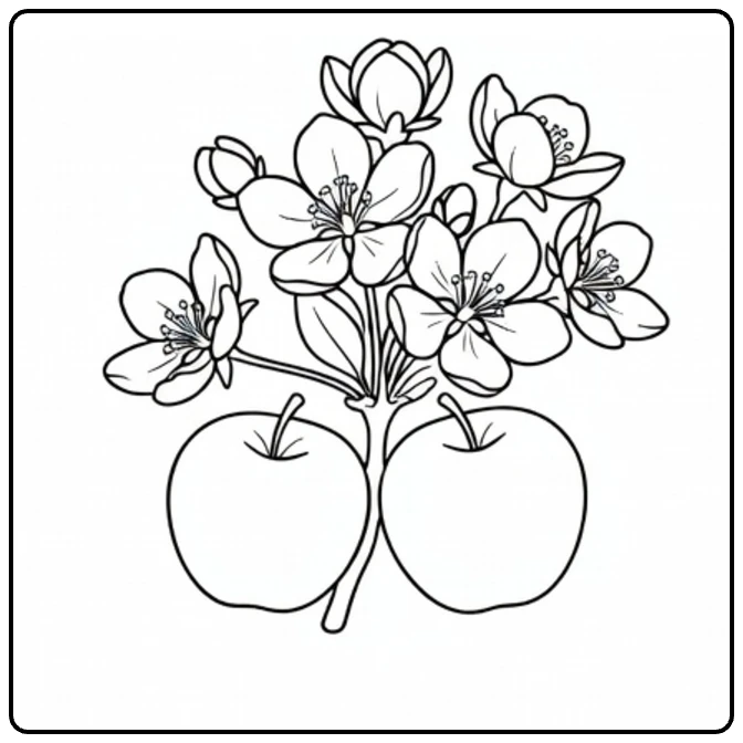 appelbloesem kleurplaat met tak van bloesems en appels
