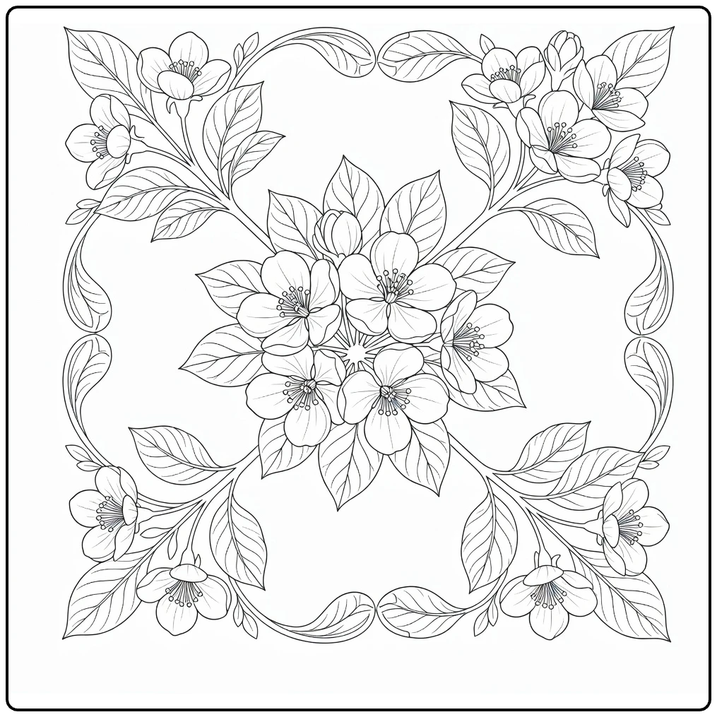 appelbloesem kleurplaat met bloemen en bladeren