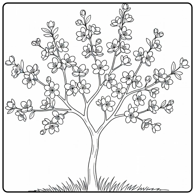 appelbloesem kleurplaat van bloeiende lenteboom
