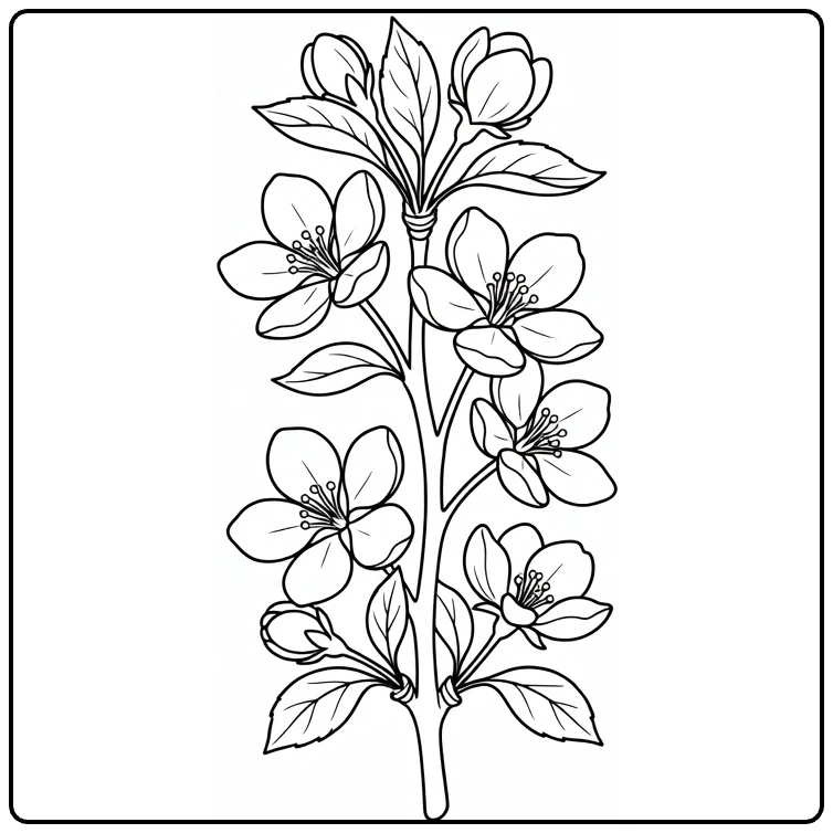 appelbloesem kleurplaat met tak vol bloemen en bladeren