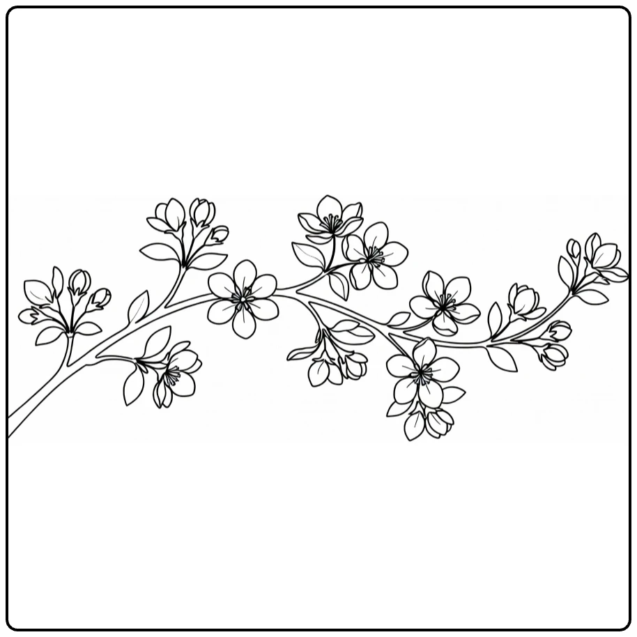 appelbloesem kleurplaat met bloesems, knoppen en bladeren