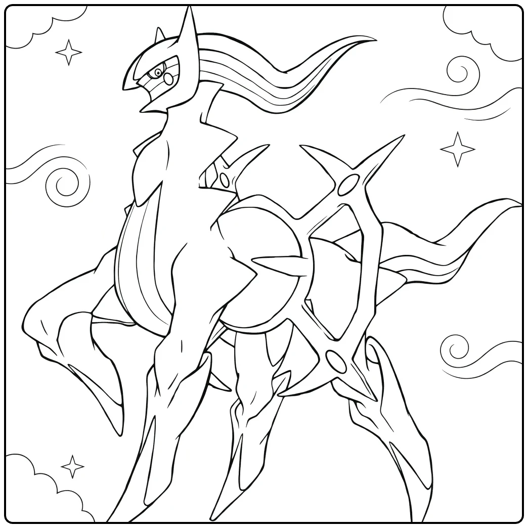 Arceus Rock Form kleurplaat met rotsplaten en wolken