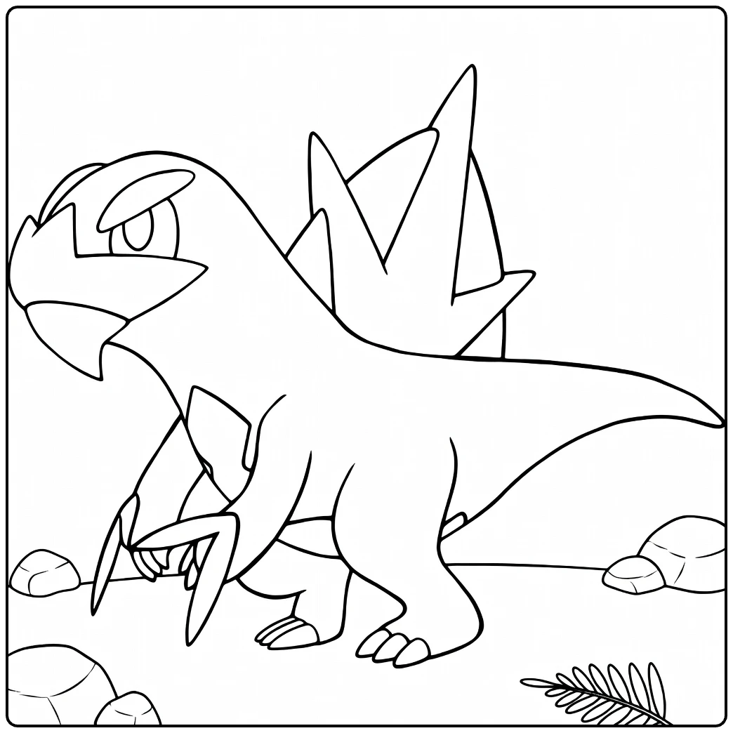 Arctibax kleurplaat: stoere Pokémon dinosaurus met vin