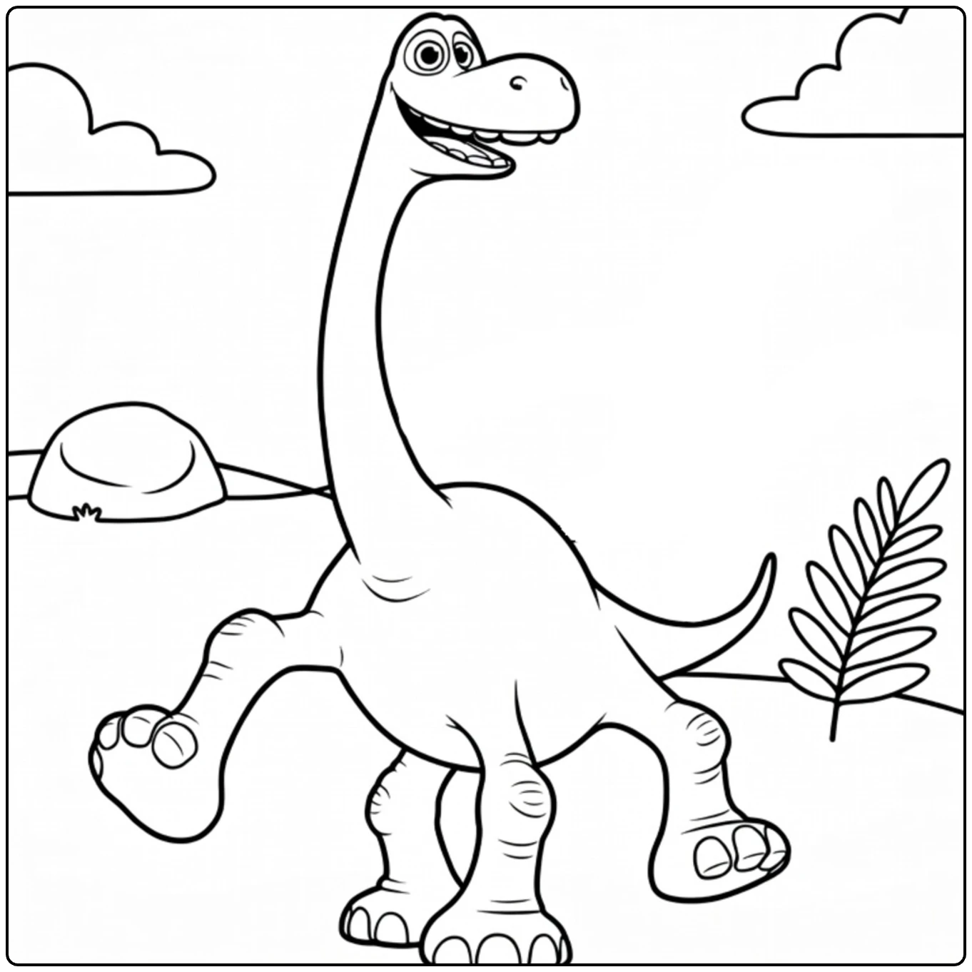 Arlo Kleurplaat van glimlachende dinosaurus