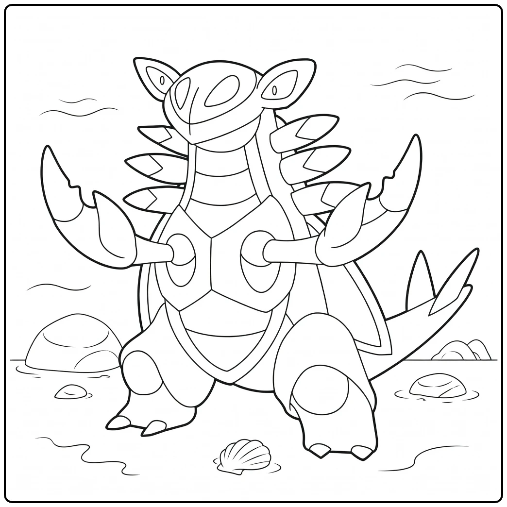 Armaldo kleurplaat: Pokémon met klauwen in water