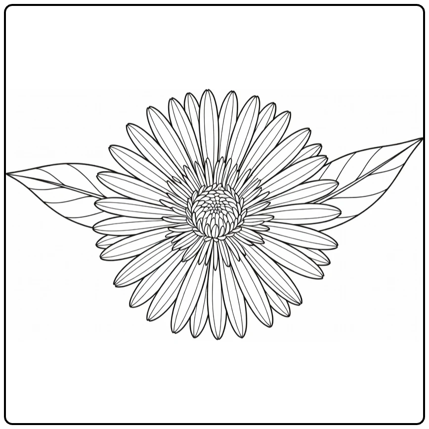 Aster kleurplaat met grote asterbloem en bladeren