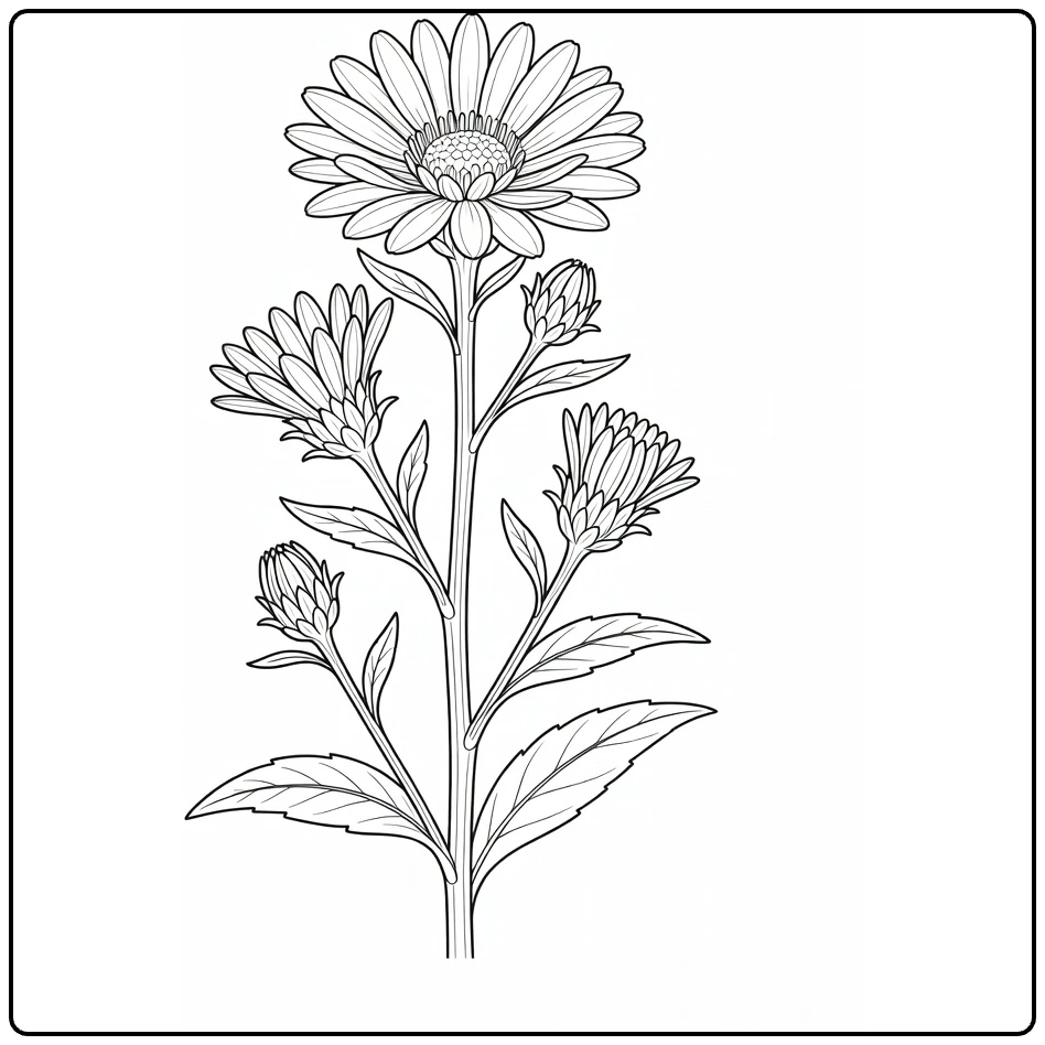 aster kleurplaat van verticale aster steel met bloemknoppen