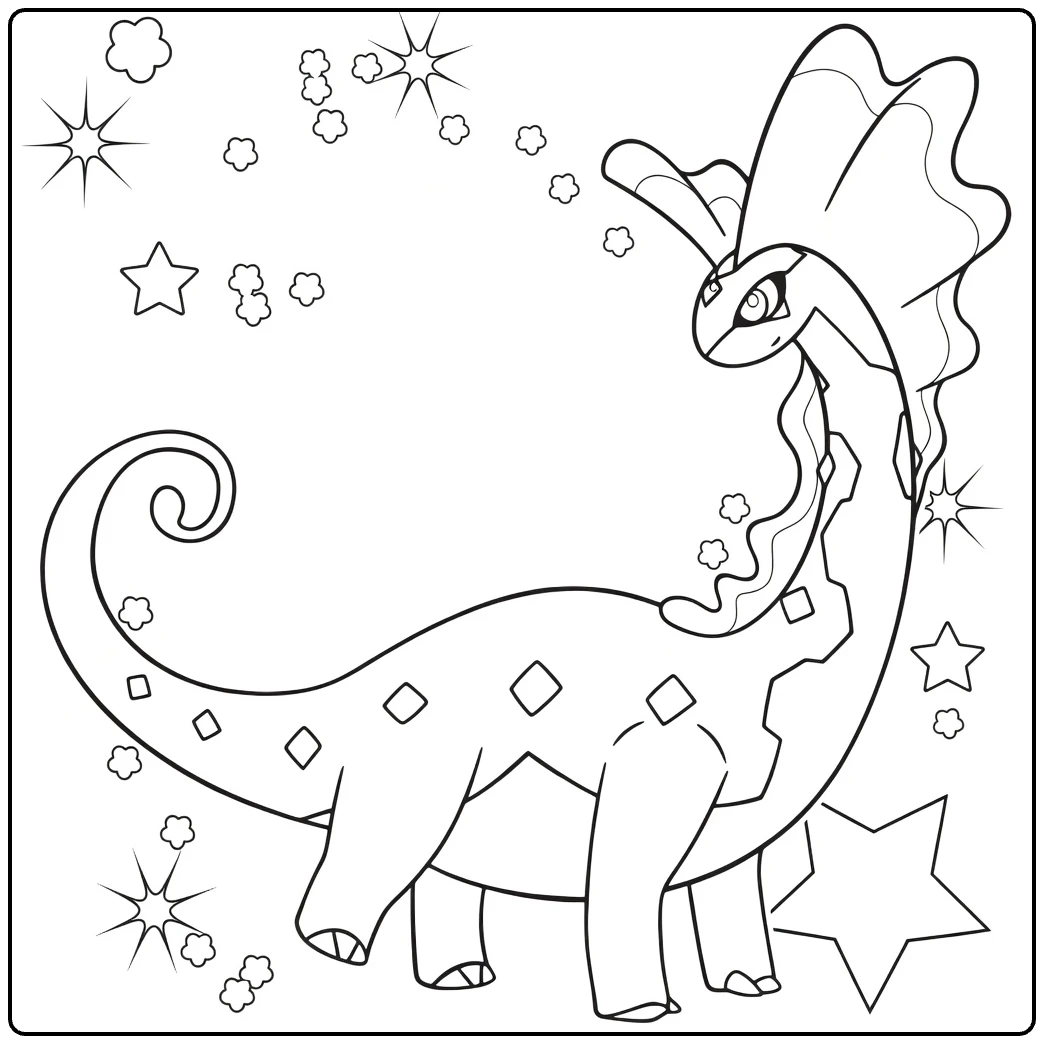 Aurorus kleurplaat: ijsdinosaurus met kristallen