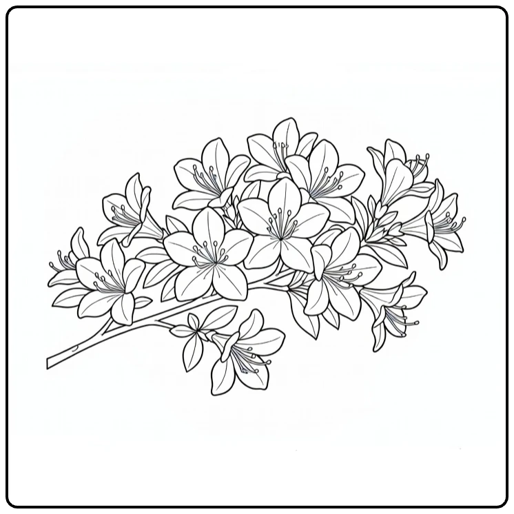 azalea kleurplaat met azaleatak op wenskaart