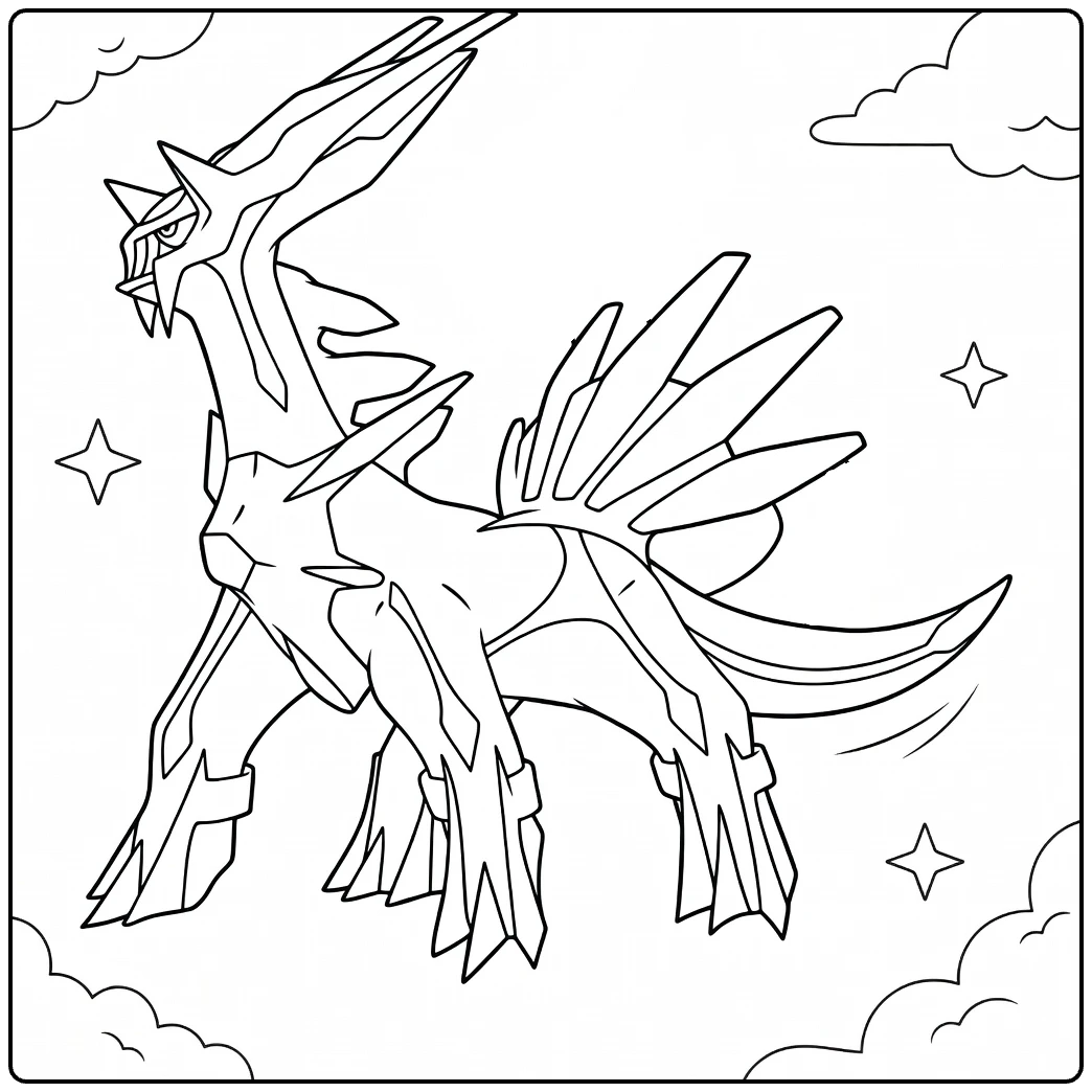 Azelf Kleurplaat Pokémon vliegend met wolken sterren