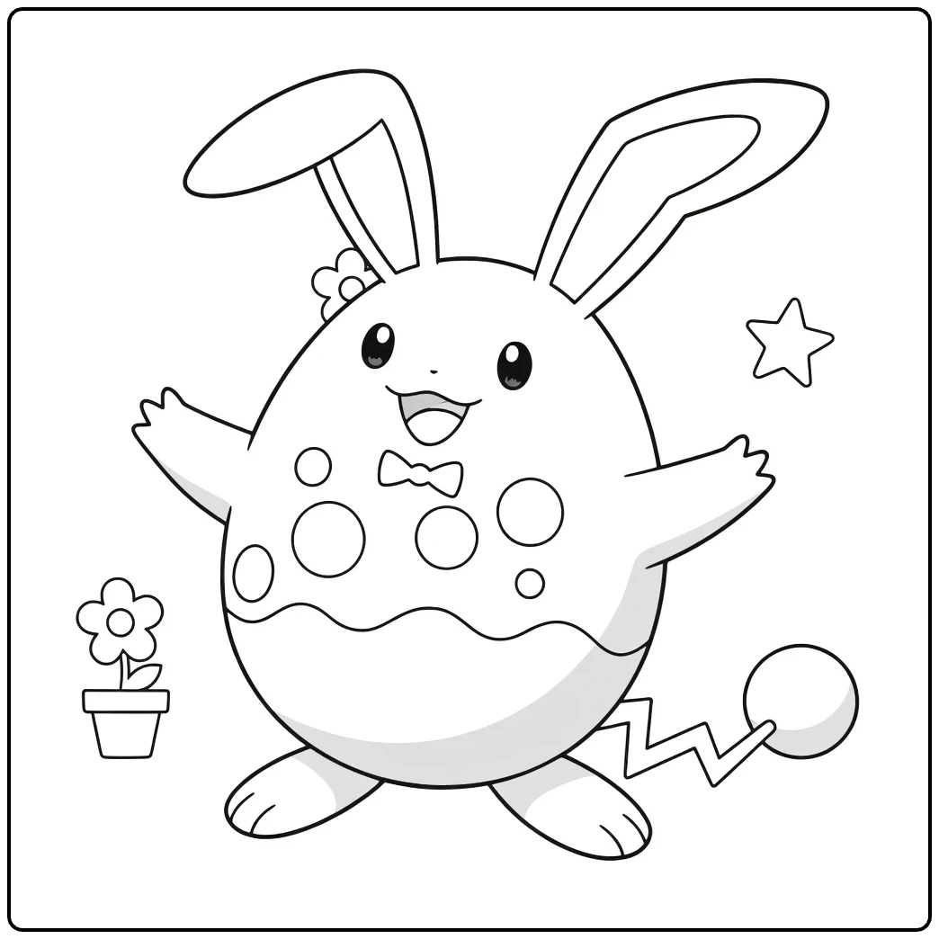 Azumarill Kleurplaat - schattig Pokémon konijntje met strik