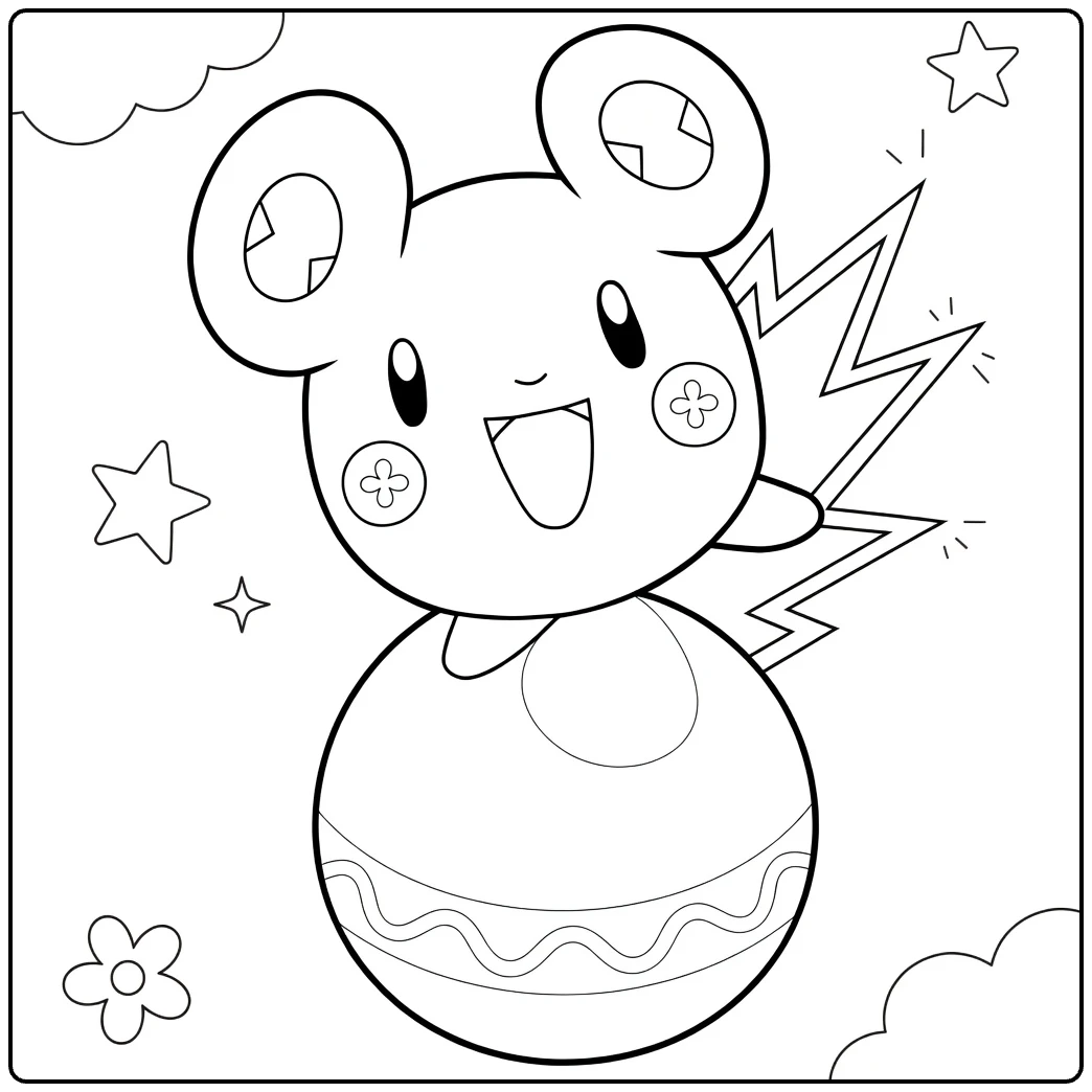 Azurill kleurplaat: schattig Pokémon op bal met sterren