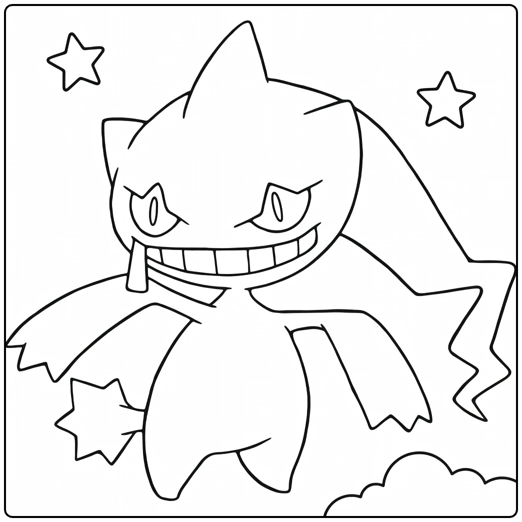 Banette Kleurplaat - Griezelige Pokémon met grijns en sterren