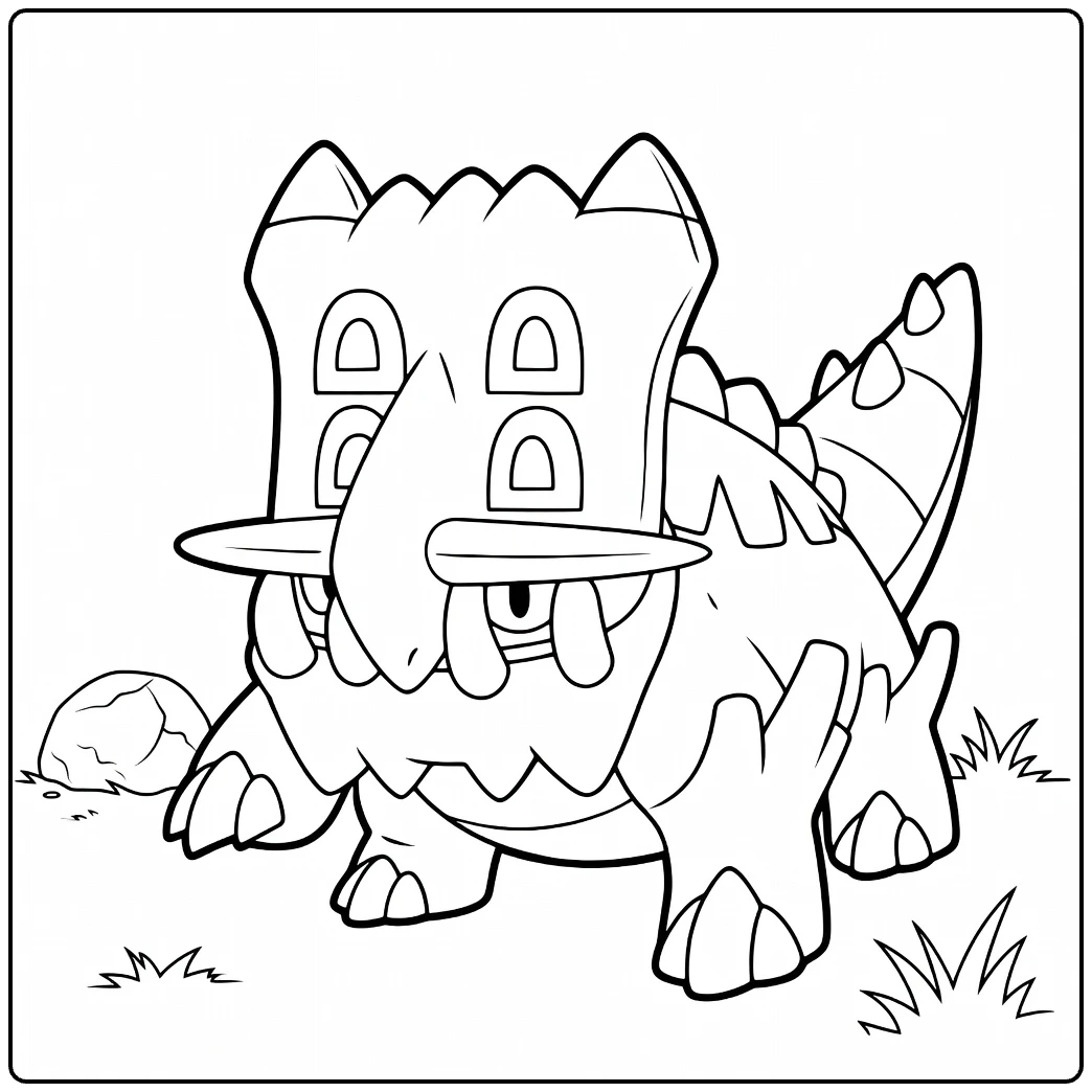 Bastiodon kleurplaat: stoere Pokémon dinosaurus te inkleuren