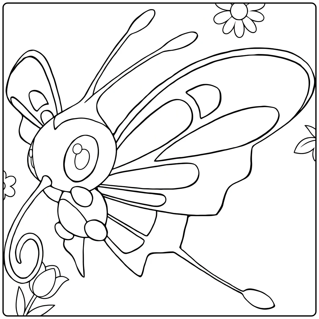 Beautifly Kleurplaat Pokémon vlinder met bloemen