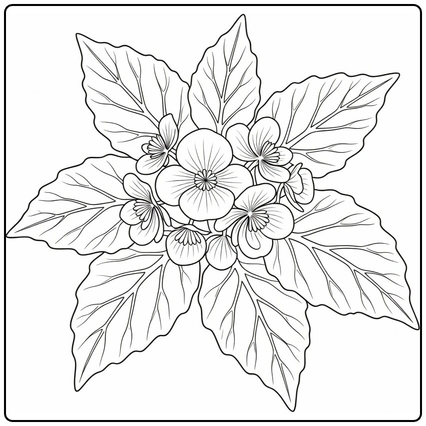 Begonia kleurplaat met delicate bloemen en bladeren