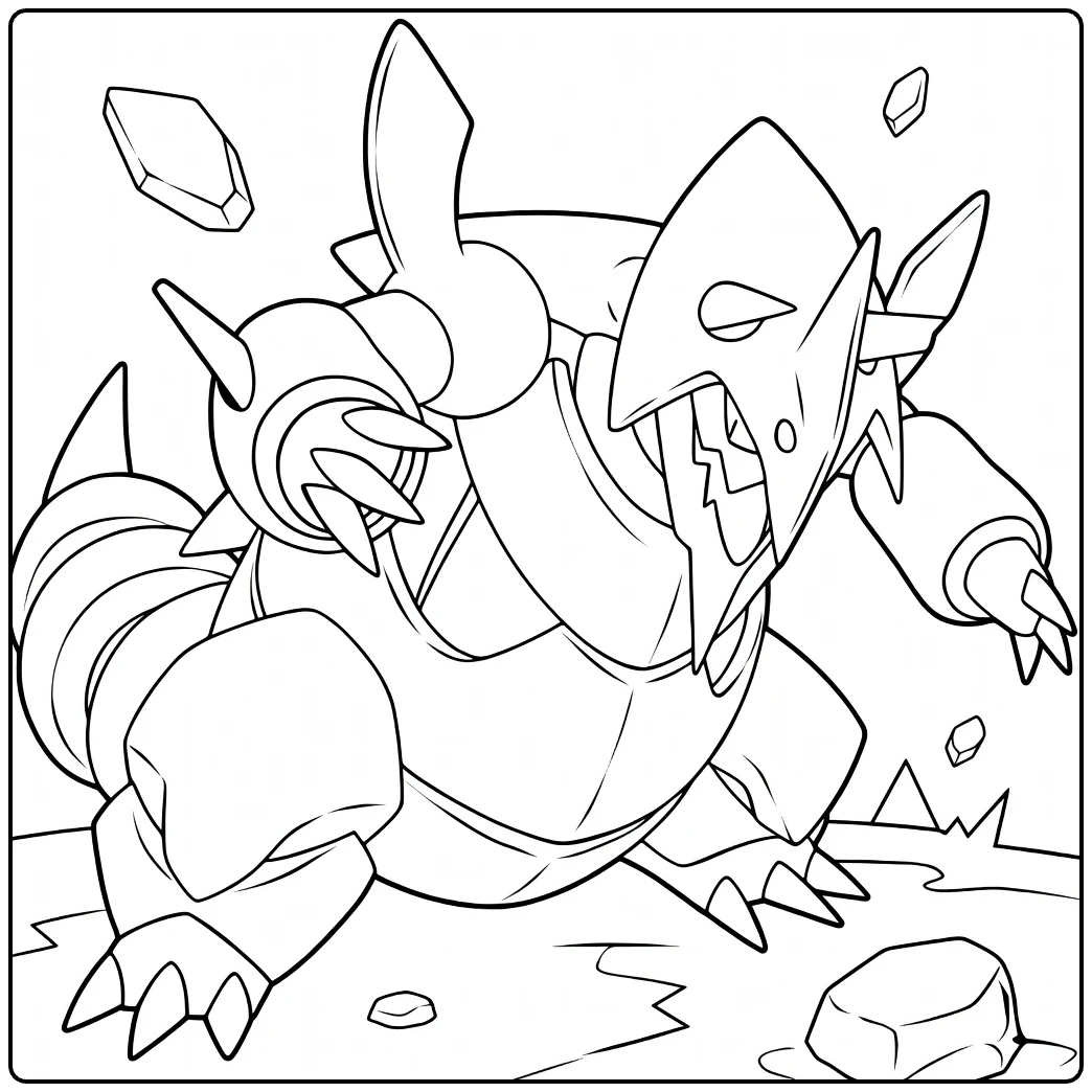 Beldum kleurplaat: Metagross in actie met kristallen
