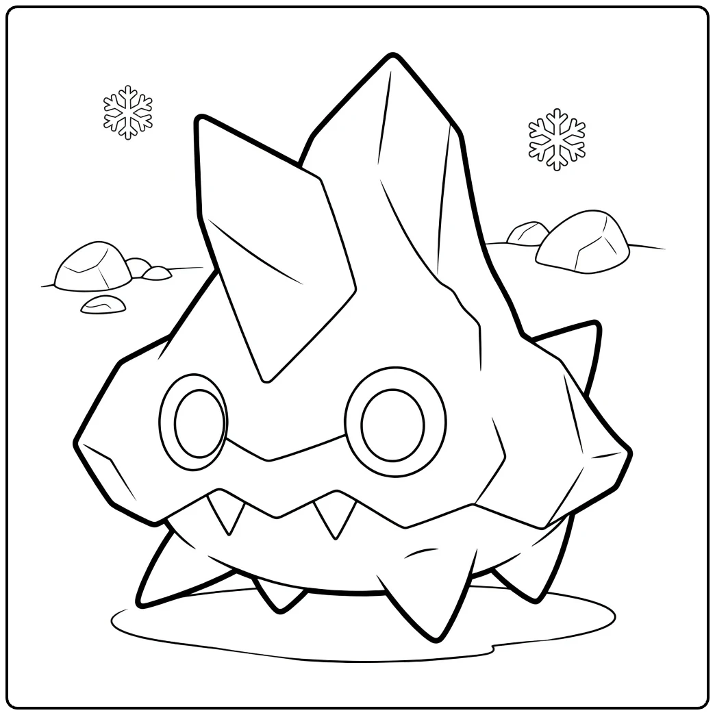 Bergmite kleurplaat: ijs-Pokémon met sneeuwvlokken
