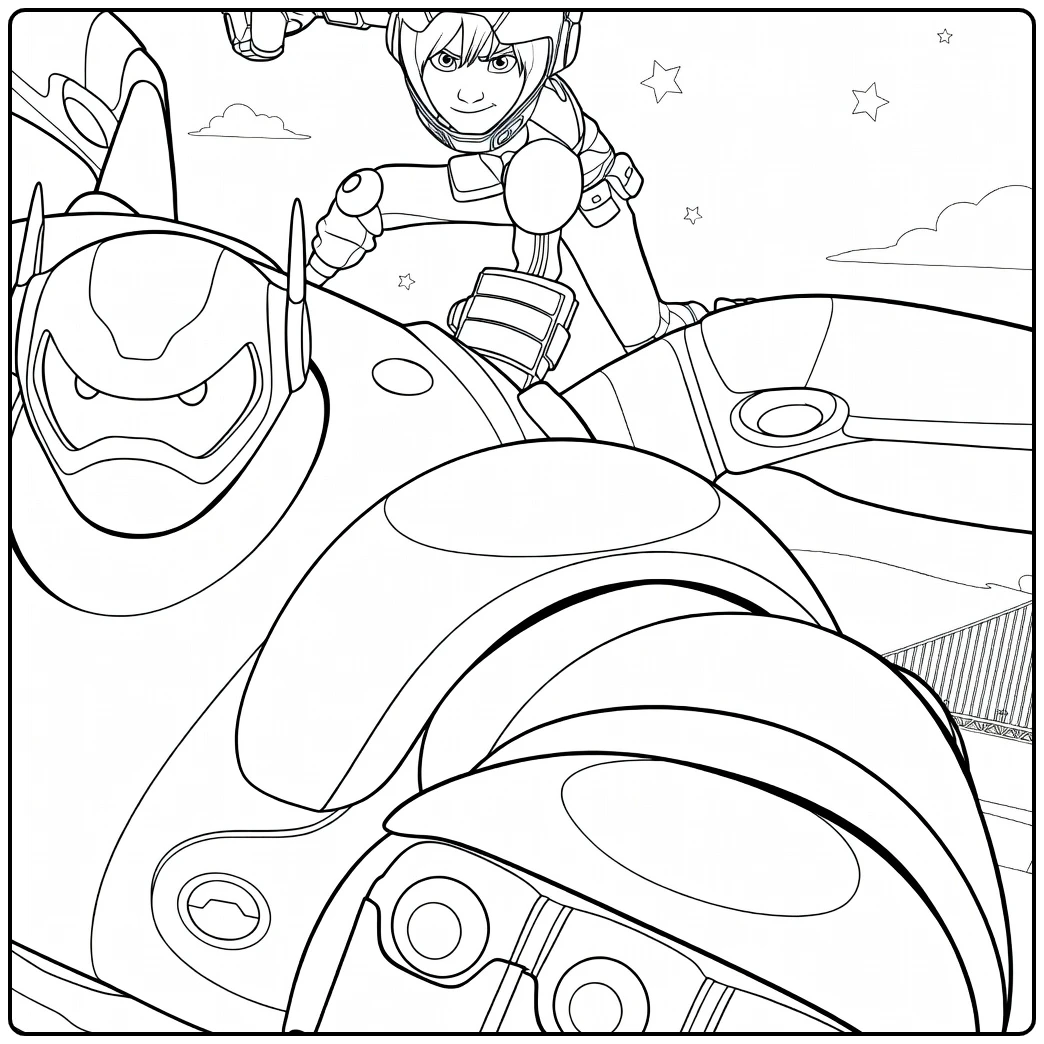 Big Hero 6 Kleurplaat Hiro op Baymax in actie