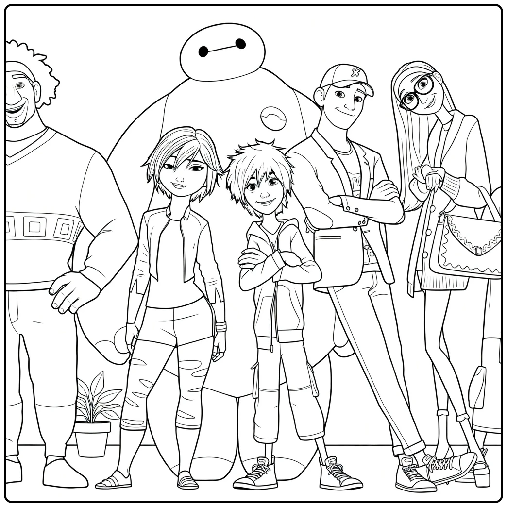 Big Hero 6 Kleurplaat met alle helden uit de film