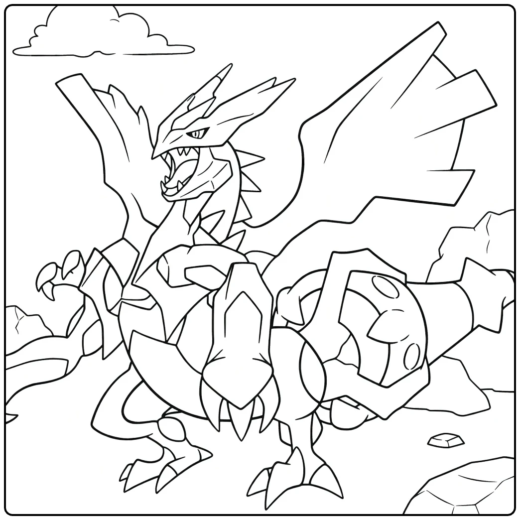 Black Kyurem Kleurplaat - felle zwarte draak met kristallen