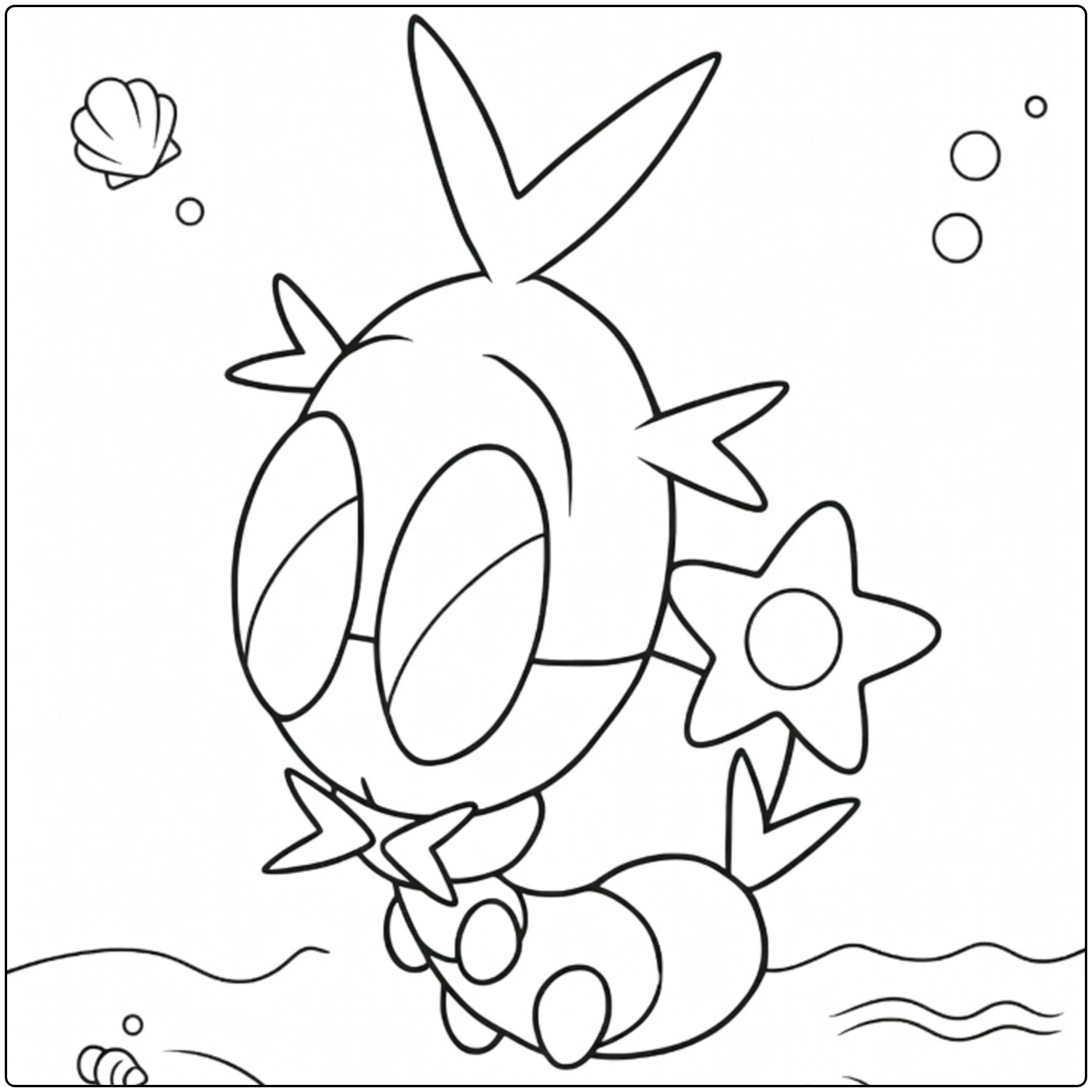 Blipbug kleurplaat met bubbels schelpen en zeester (Pokémon)