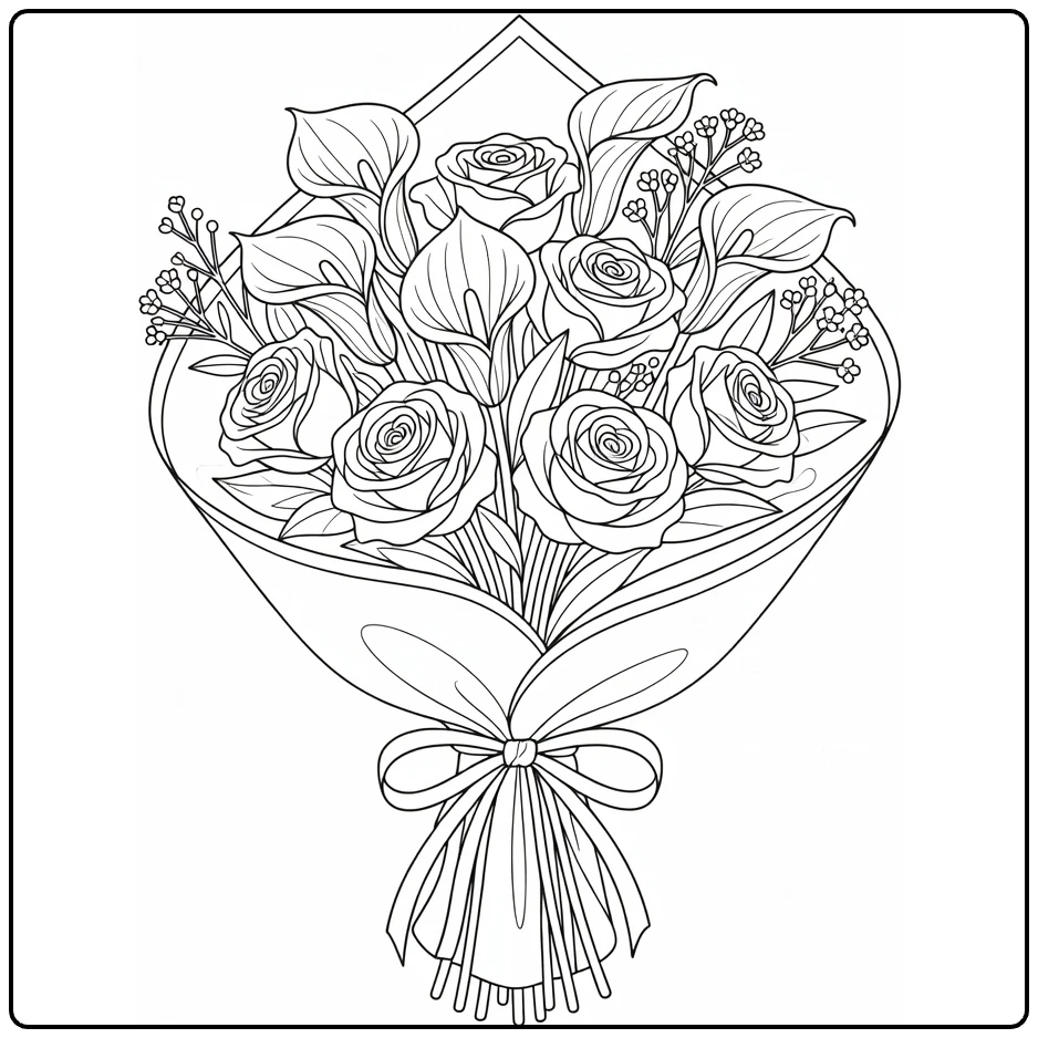 bloemen moeilijk kleurplaat elegant boeket lelies rozen