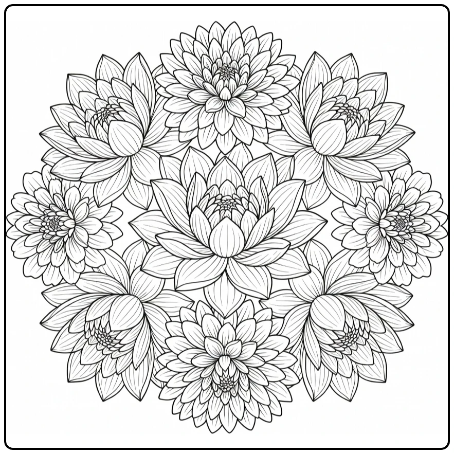 bloemen moeilijk kleurplaat lotus dahlia zinnia mandala