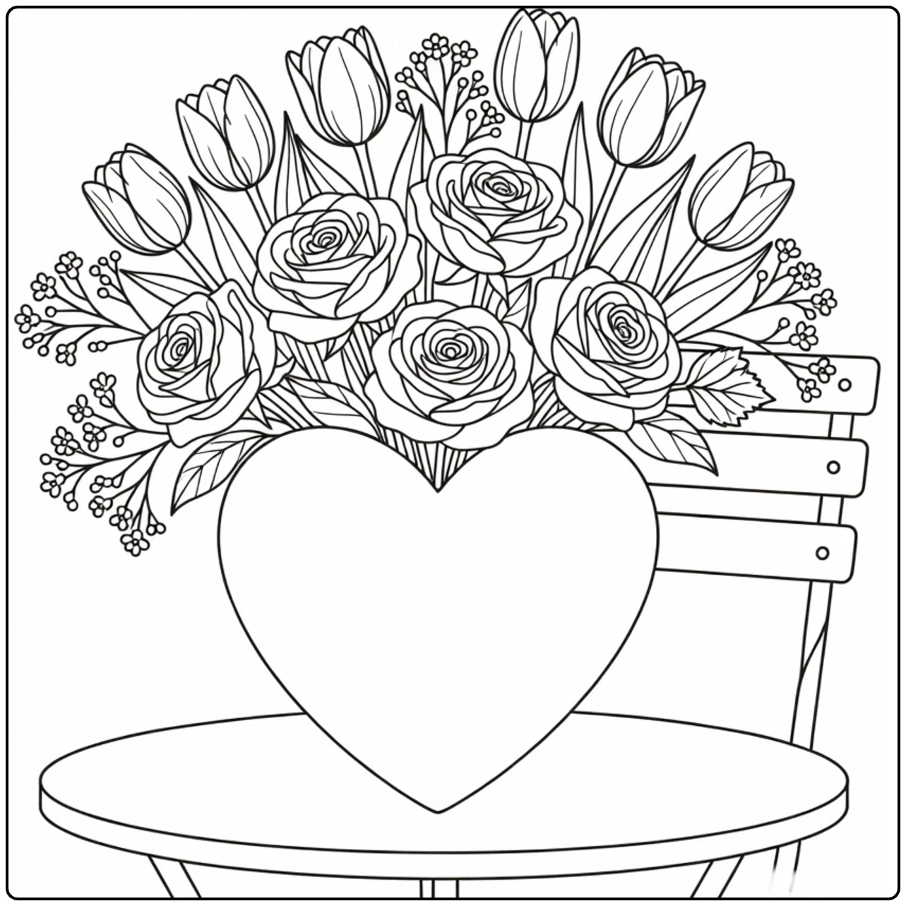 bloempot kleurplaat hartvormige pot met rozen en tulpen