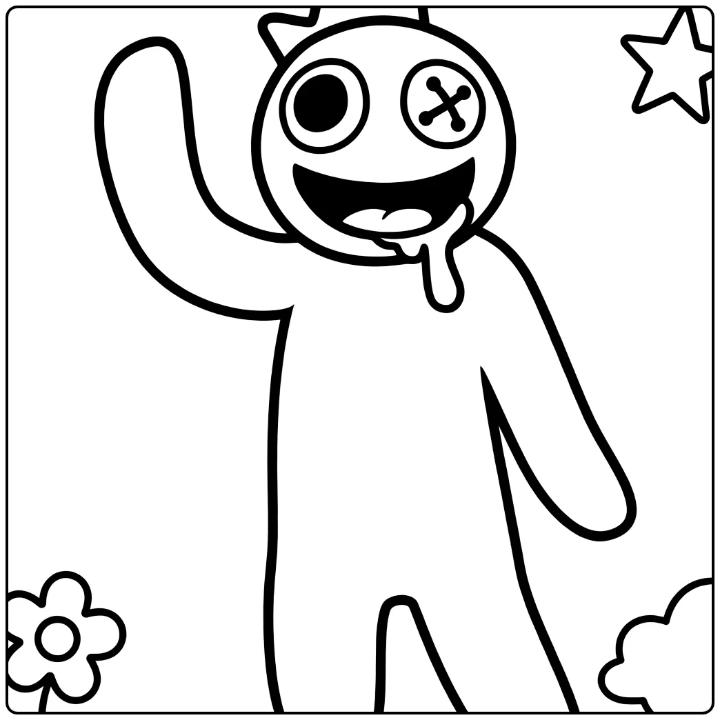 Blue Rainbow Friends Kleurplaat van een blij monster te kleuren