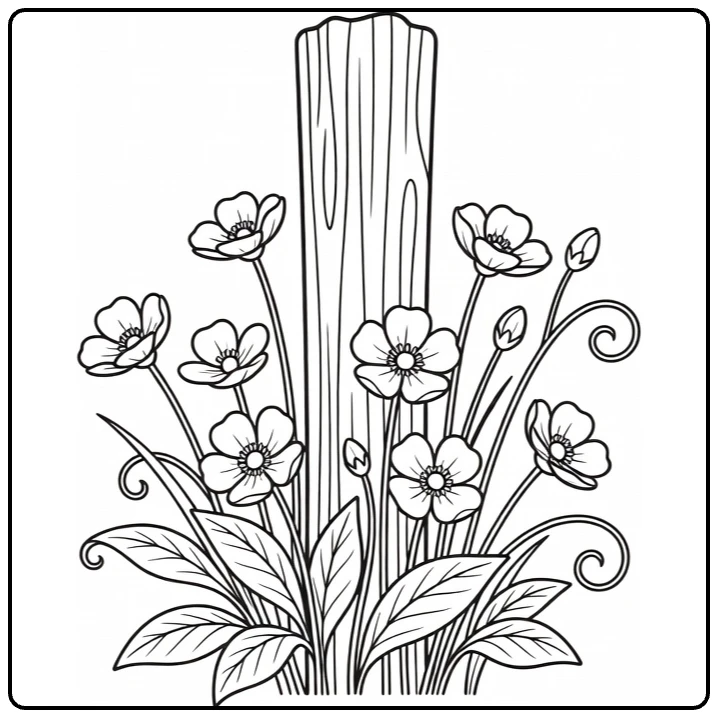 Boterbloem kleurplaat met bloemen rond paal