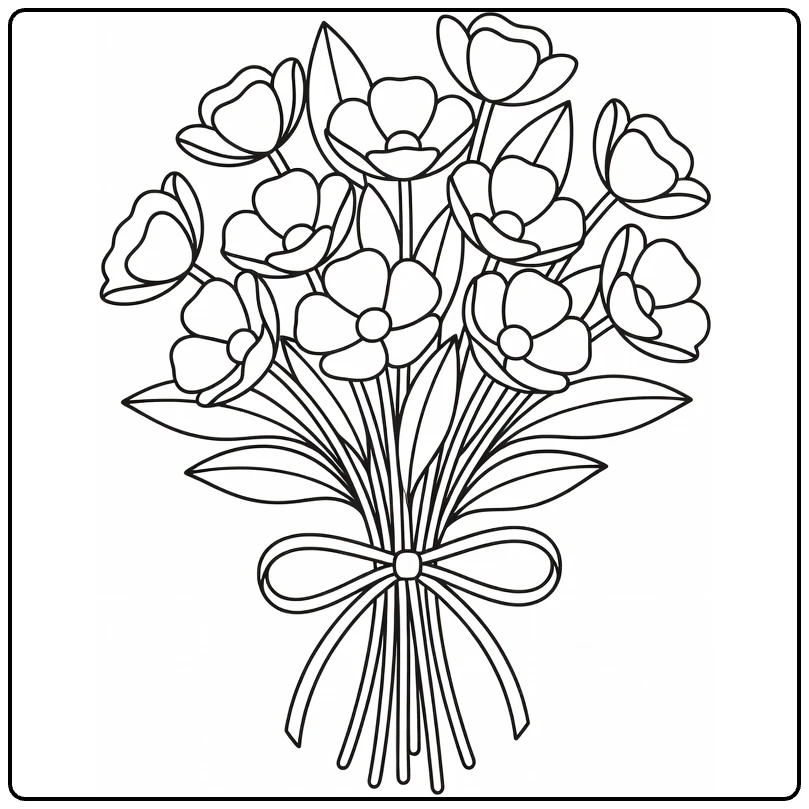 Boterbloem kleurplaat boeket bloemen met strik
