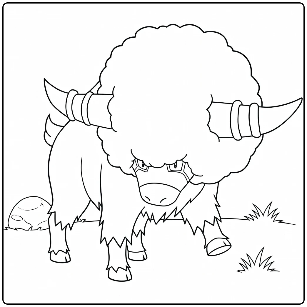 Bouffalant kleurplaat: stoere Pokémon buffel met afro en hoorns
