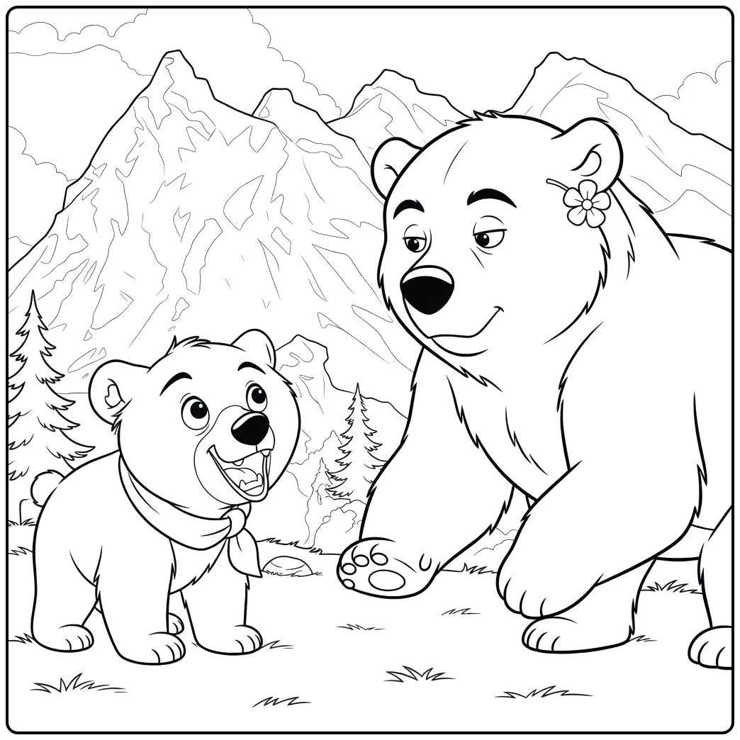 Brother Bear Kleurplaat met beren in berglandschap