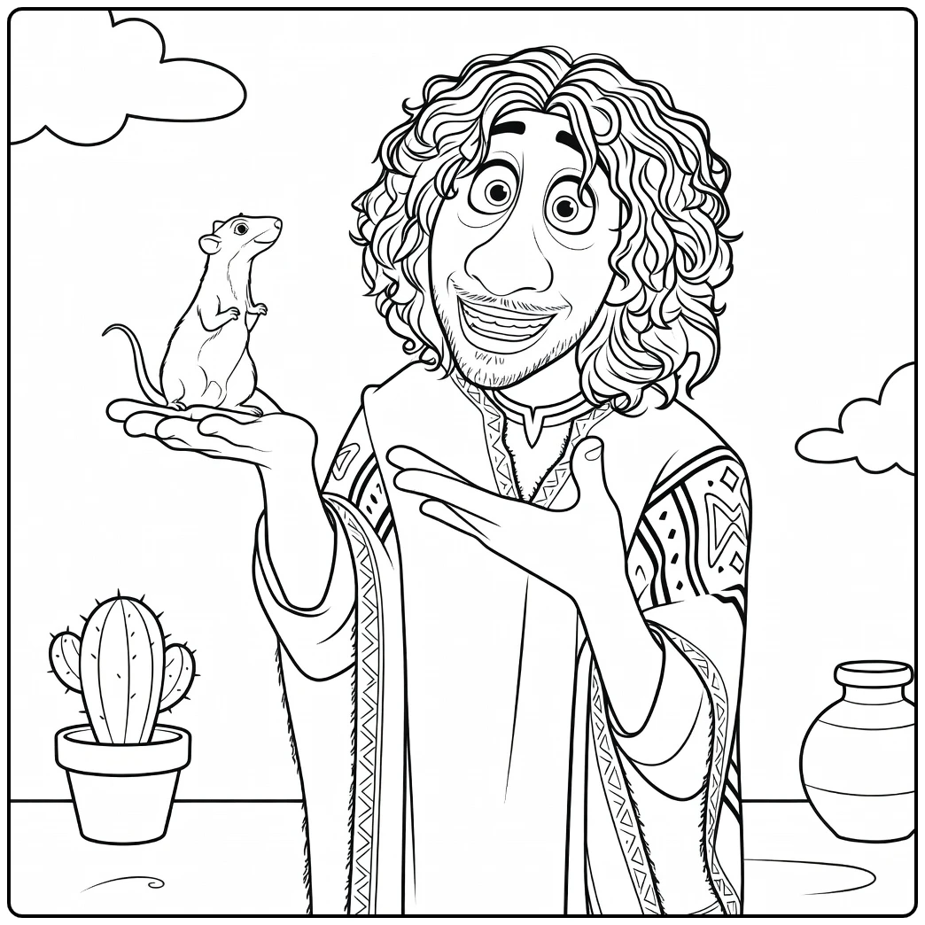 Bruno Madrigal Kleurplaat met rat op hand en cactus