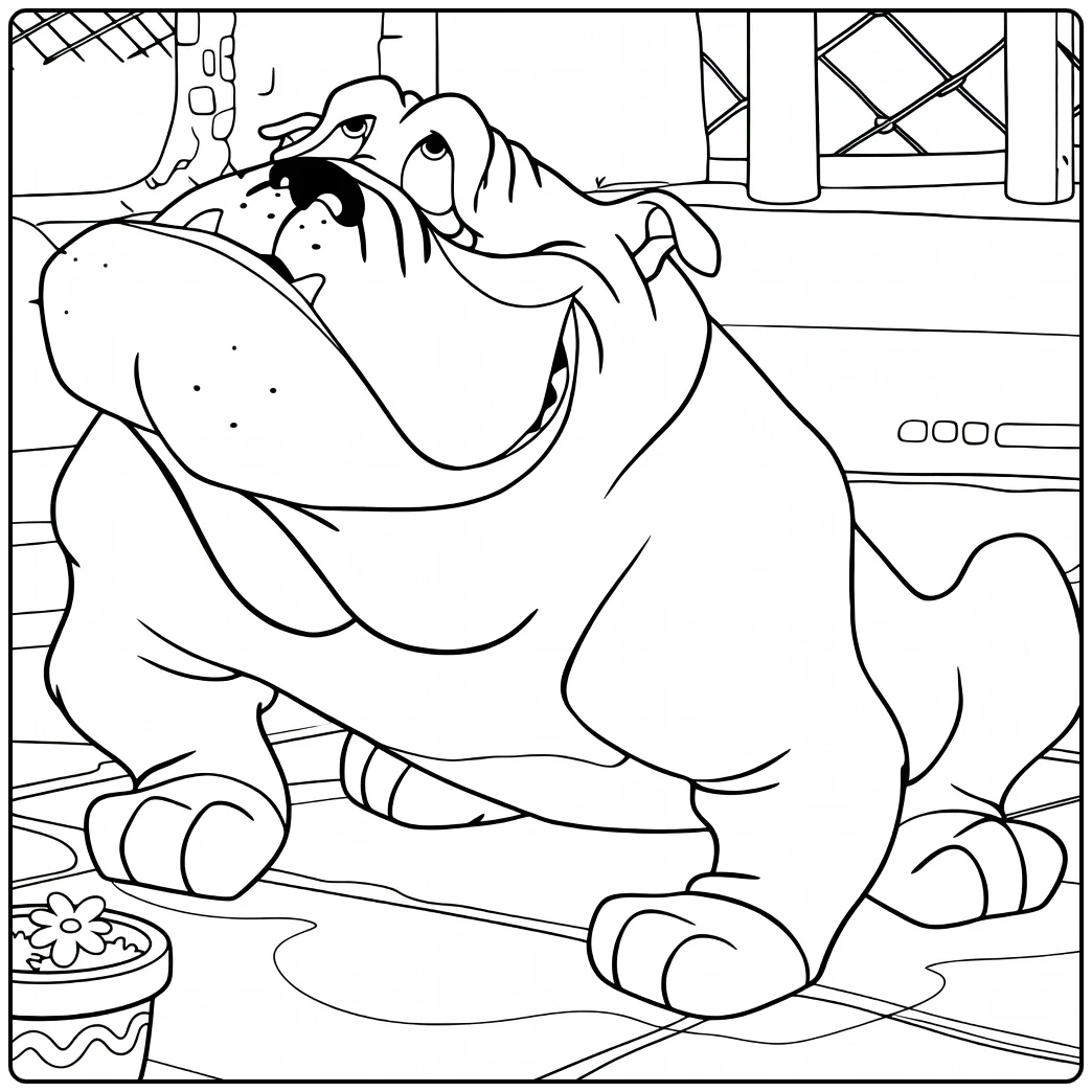 Bull Kleurplaat van een bulldog in de stal