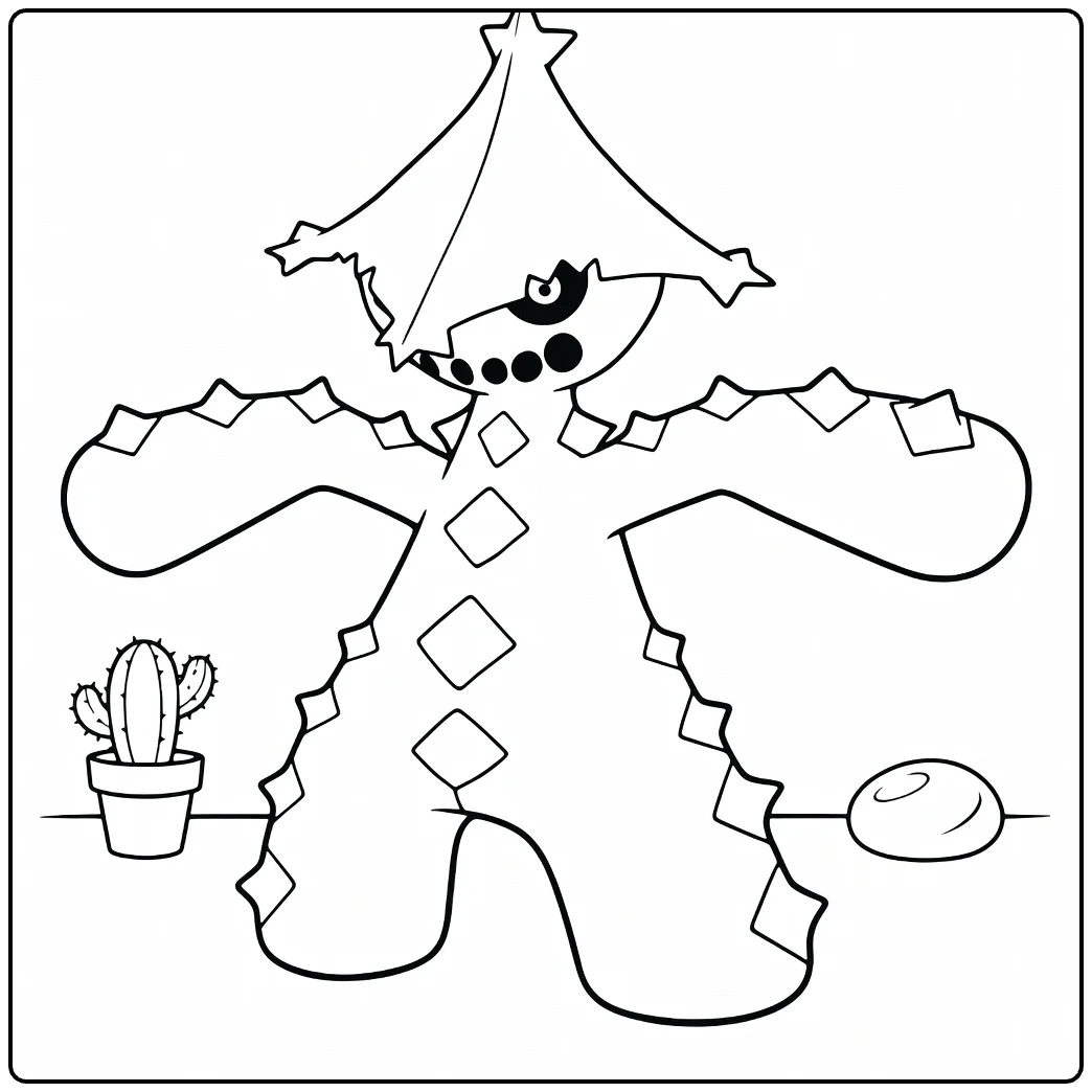 Cacturne Kleurplaat: boze Pokémon cactus met hoed