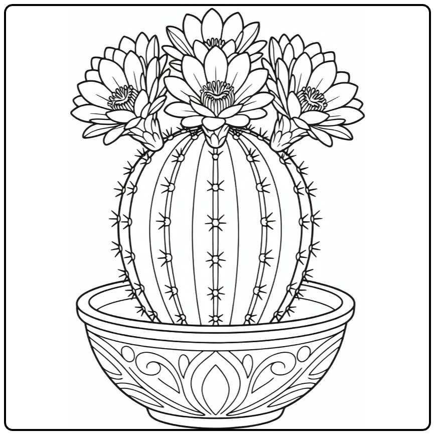 cactus bloem kleurplaat van bloeiende cactus in schaal
