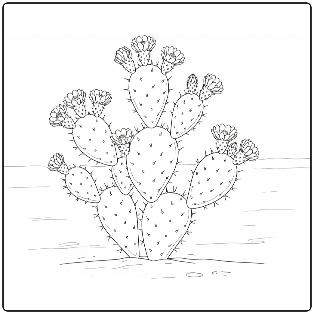 cactus bloem kleurplaat van vijgcactus met bloemen