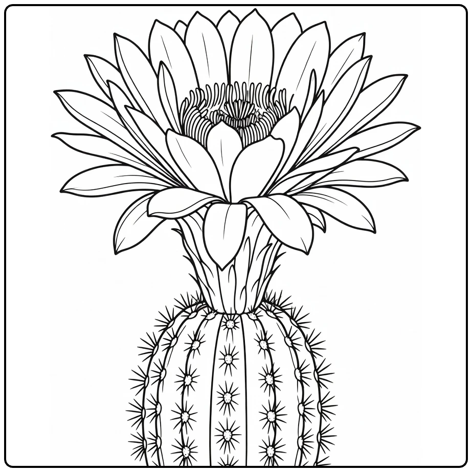 cactus bloem kleurplaat met bloesem en stekels op steel