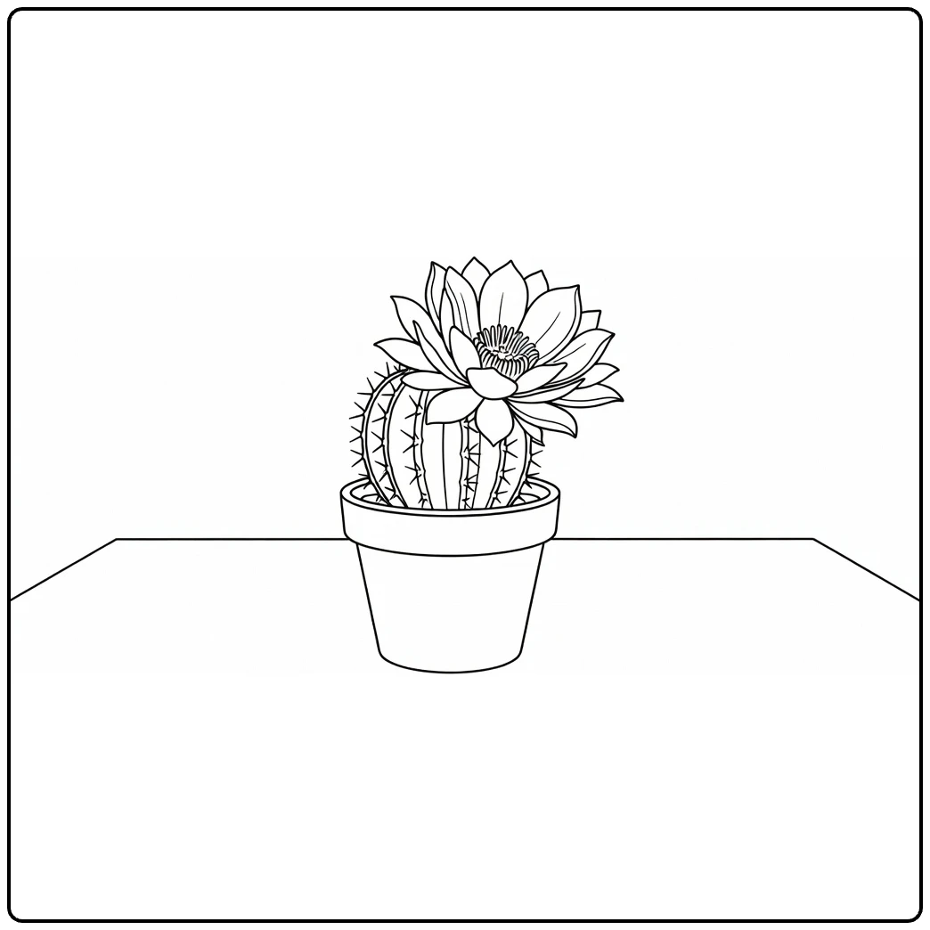 cactus bloem kleurplaat met kleine cactus en open bloem